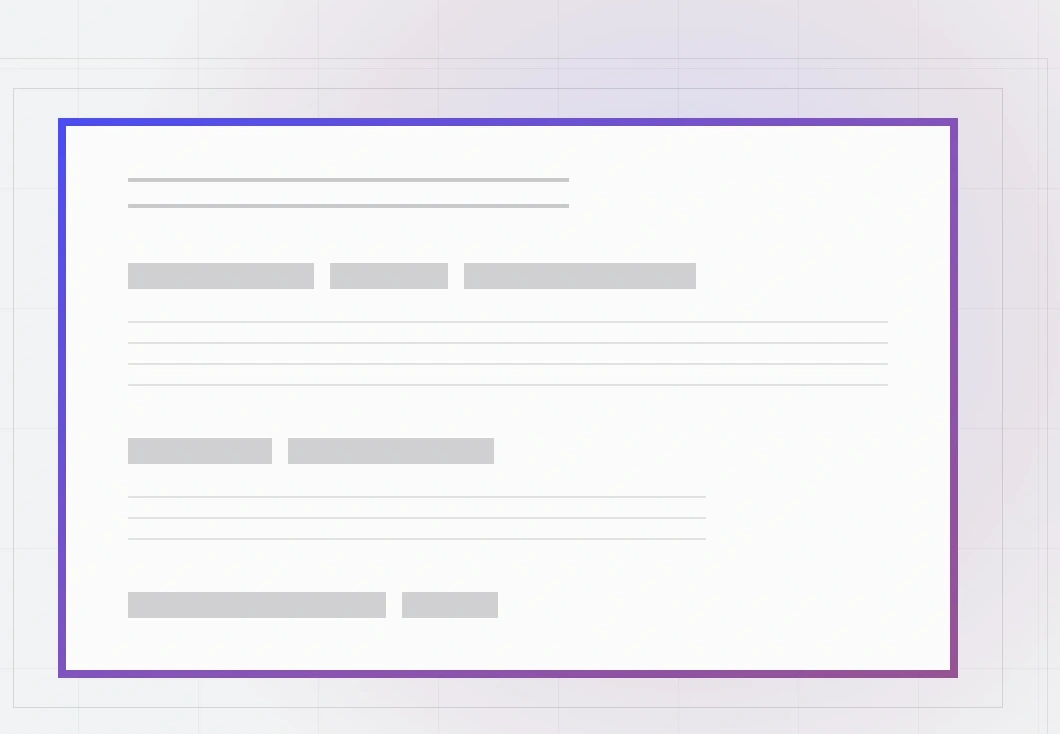 Abstract illustration of a privacy document: a single sheet inside nested registration frames, bordered in the PredictX blue-to-purple gradient, its text shown as anonymous grey bars.