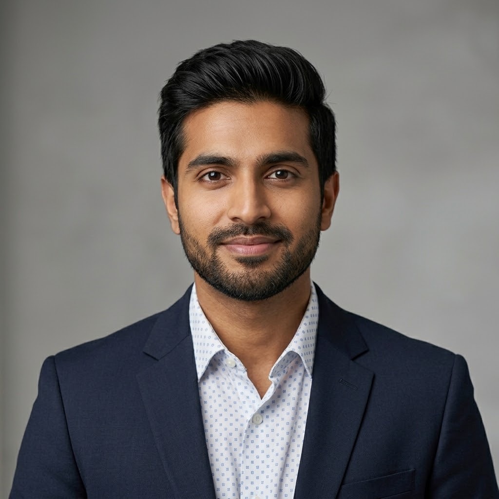 Global travel and programme leads: a bearded man in a navy jacket and open-collar patterned shirt
