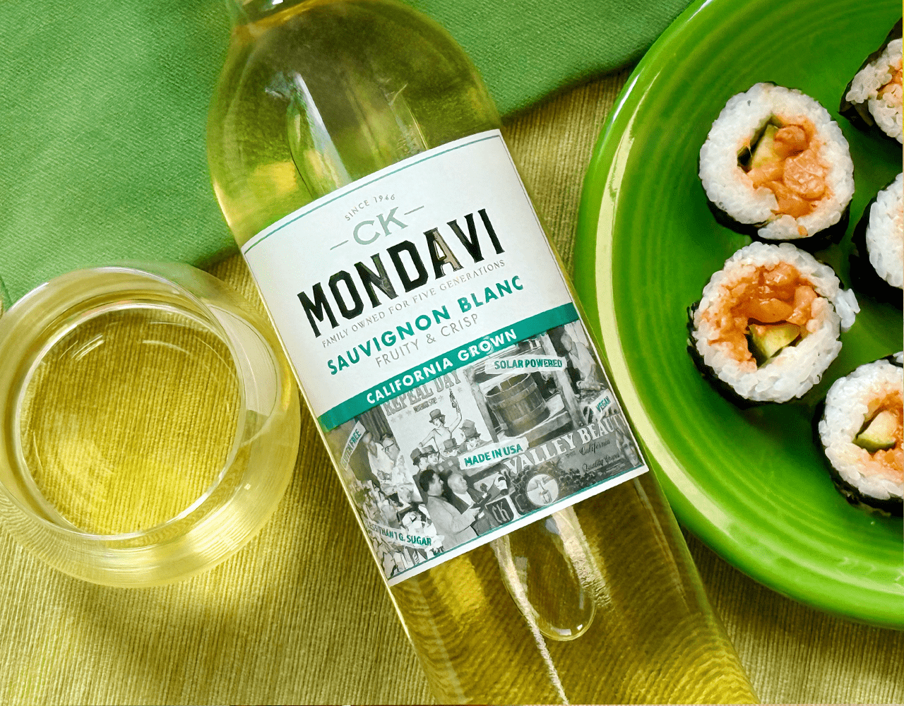 Salmon and Avocado Sushi and Sauvignon Blanc