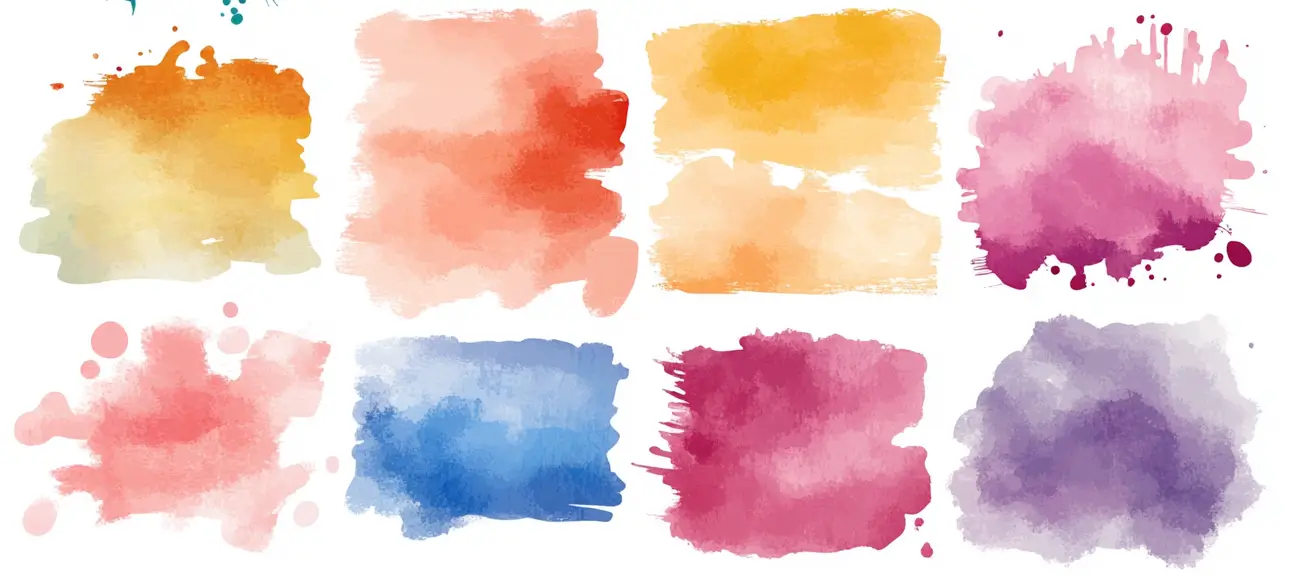 watercolor painting of 8 squares resembling webpages in different colors