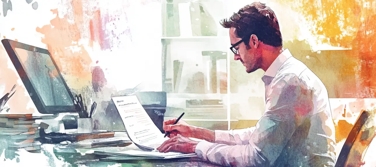 watercolor image of a male developer on a computer in Figma