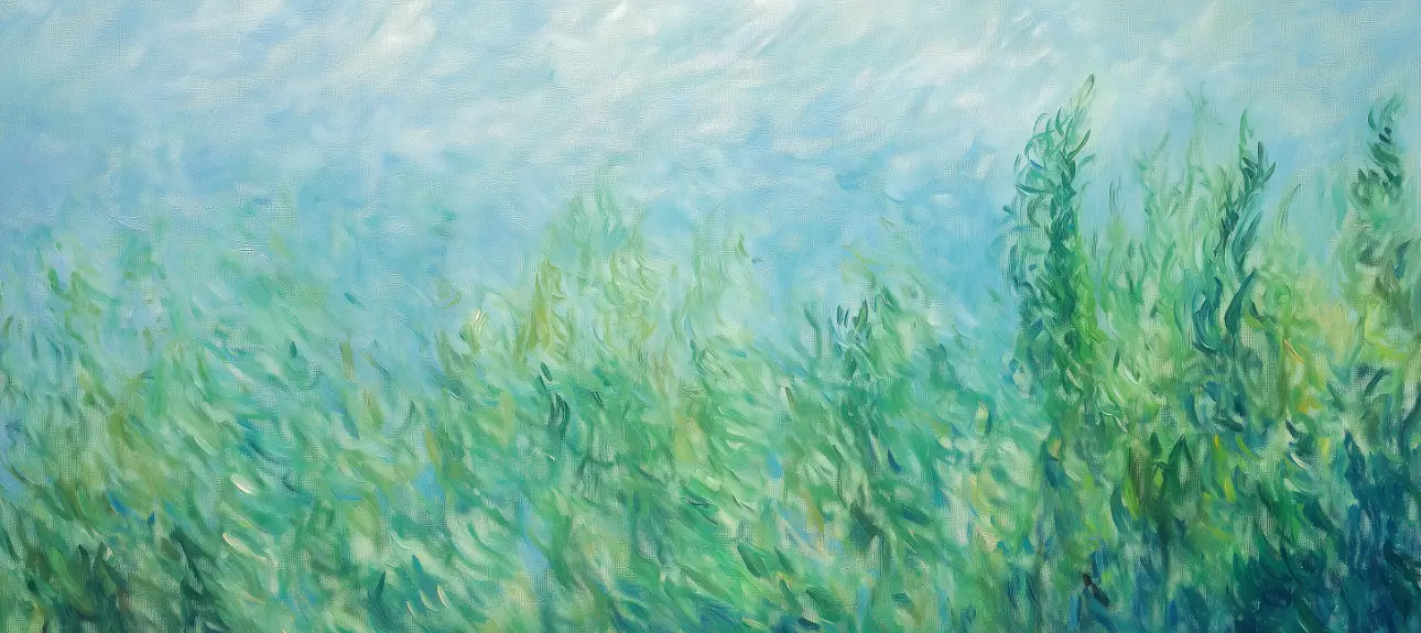 watercolor monet painting of seaweed in the water