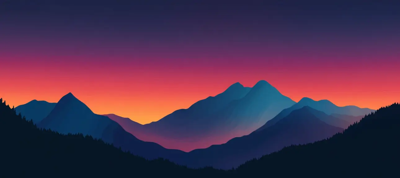 graphic image of a mountain at sunset with a variety of colors