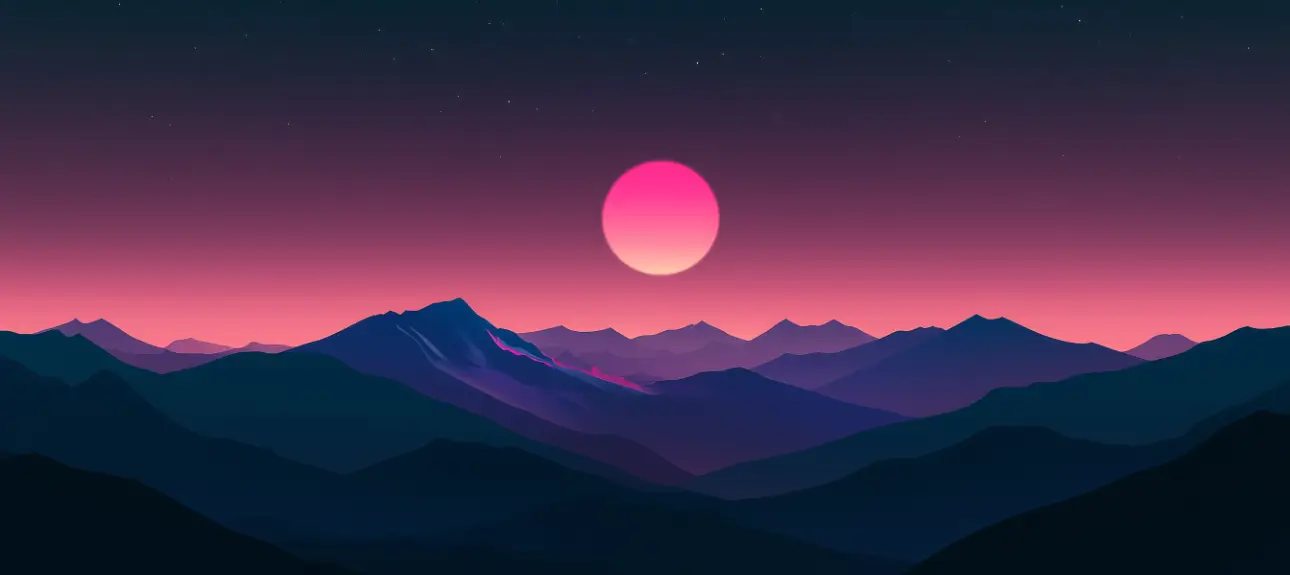 graphic image of a mountain at sunset with a variety of colors