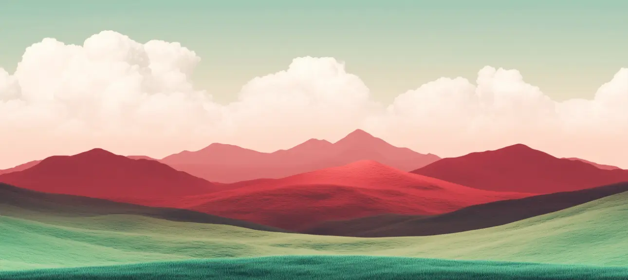 graphic image of a mountain at sunset with a variety of colors