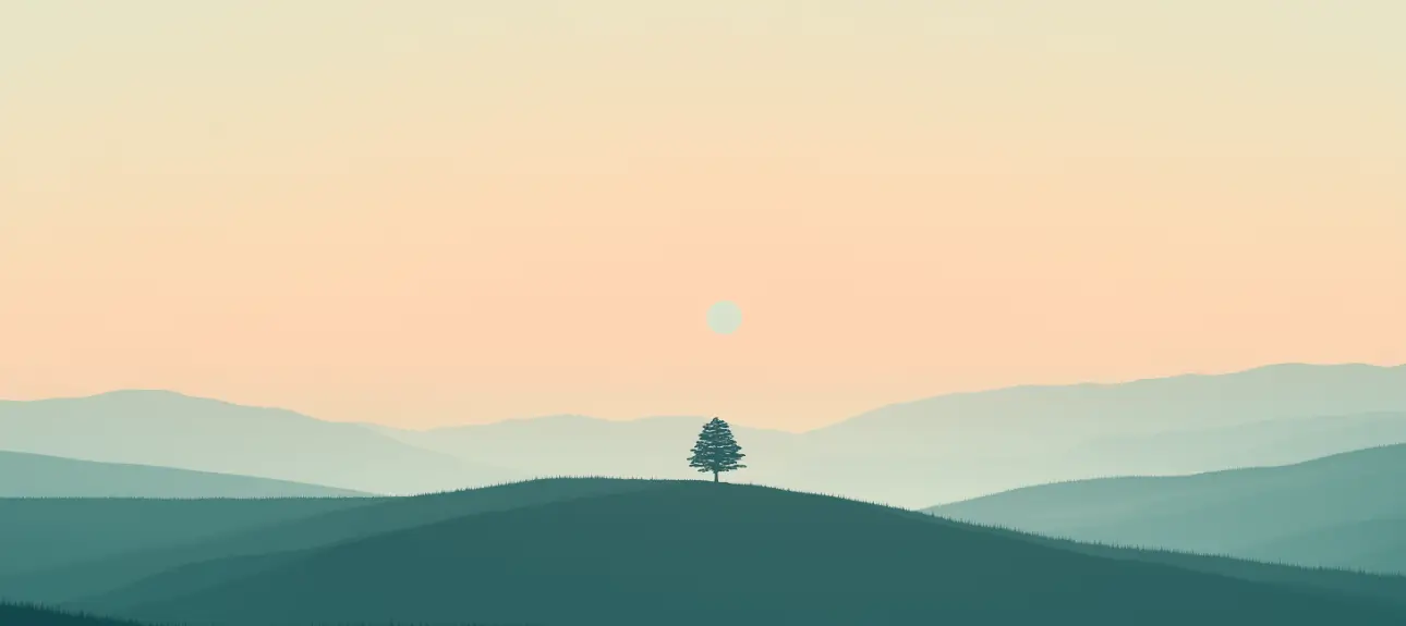 graphic image of a mountain at sunset with a variety of colors