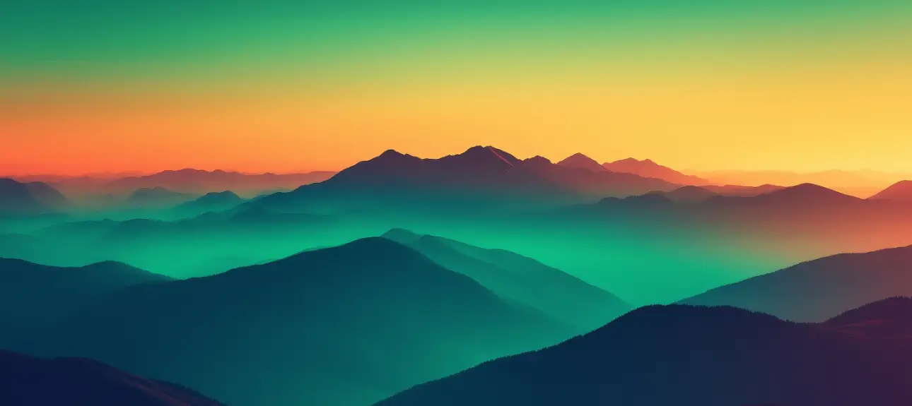 graphic image of a mountain at sunset with a variety of colors