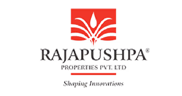 Rajapushpa Ayurveda Pvt Ltd logo featuring a stylized red and black lotus design with a water droplet above it.