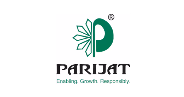 Green stylized P with leaf design and text 'PARIJAT' followed by the slogan 'Enabling. Growth. Responsibly.'