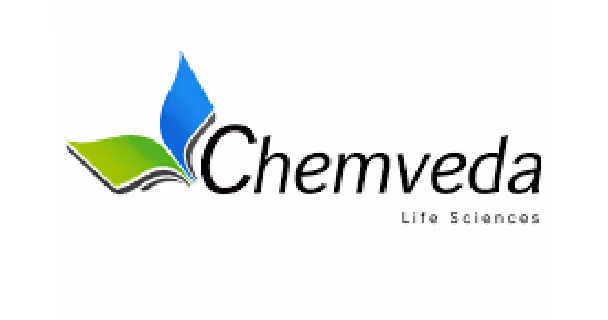 Chemveda Life Sciences company logo with stylized green and blue leaf shapes.