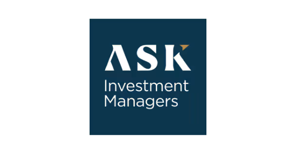 ASK Investment Managers logo with stylized white text on a dark teal background.