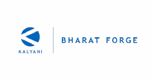 Kalyani Bharat Forge company logo with blue geometric icon and text on white background.