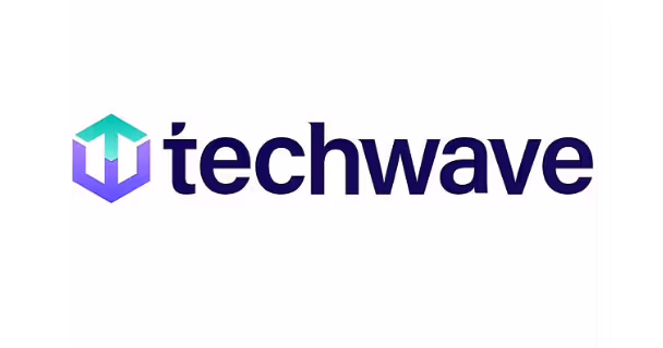 Techwave company logo with stylized hexagonal icon and text.