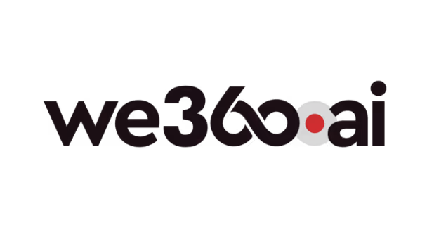 Black text logo reading 'we360ai' with the 'o' stylized as a gray circle with a red dot in the center.