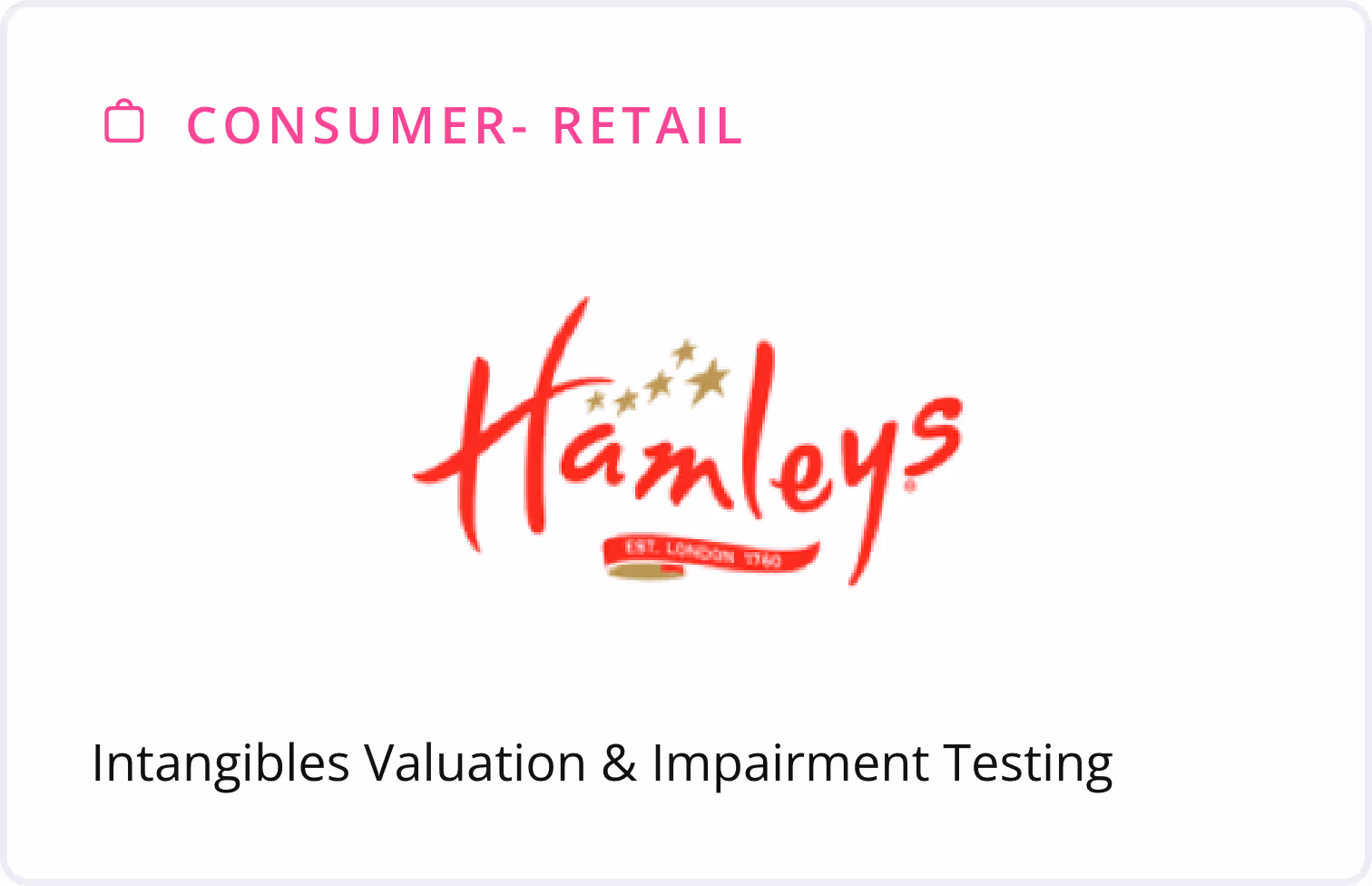 Hamleys logo with text 'Intangibles Valuation & Impairment Testing' under the Consumer-Retail category.