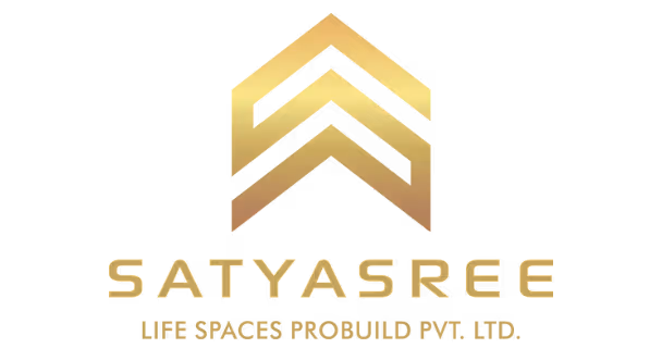 Gold gradient logo with three upward chevrons above the text 'SATYASREE LIFE SPACES PROBUILD PVT. LTD.'