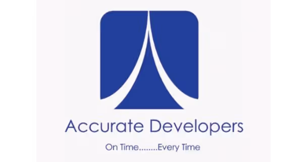 Logo with blue and white stylized design above the text 'Accurate Developers' and the slogan 'On Time........Every Time'.