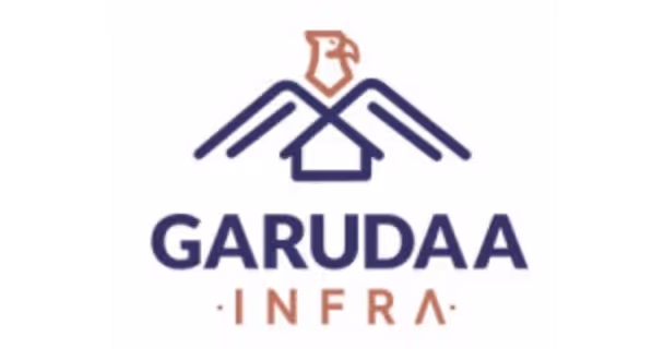 Garudaa Infra logo featuring a stylized house with eagle wings and head above the company name.