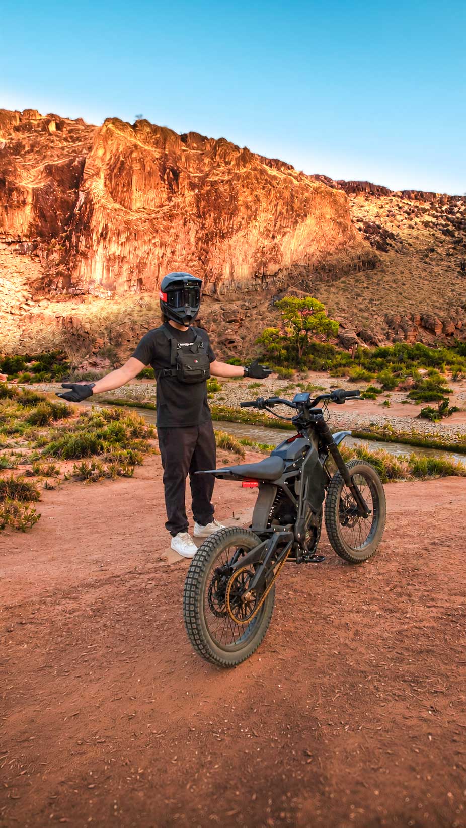 Rider on an electric dirt bike on a desert trail in Southern Utah