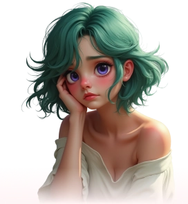 A vibrant, realistic woman with short, lush emerald green hair, radiating immense joy. Her playful expression and bright eyes capture a sense of happiness and energy.