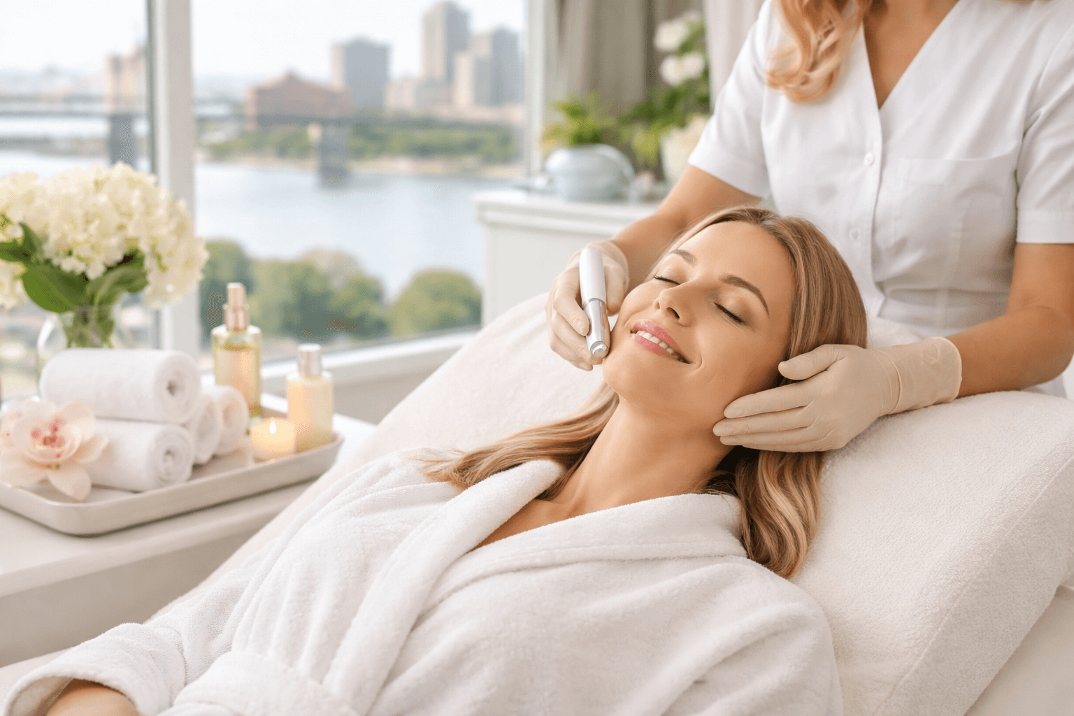 Person receiving aesthetic wellness treatment at Louisville Aesthetics in Louisville, Kentucky, highlighting modern skin rejuvenation and personalized care.