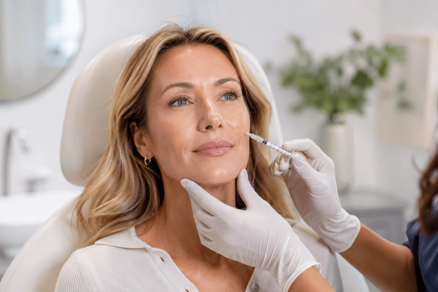 Woman receiving dermal filler treatment in Louisville Kentucky for natural facial rejuvenation