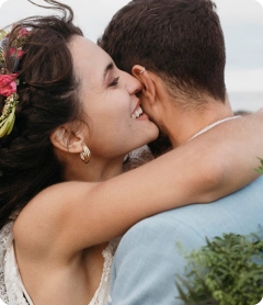 Happy couple sharing a hug