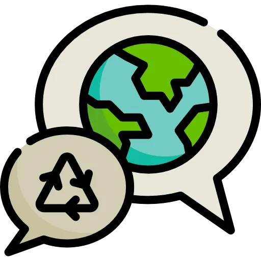 une bulle de dialogue avec une image de la terre et un recyclage.