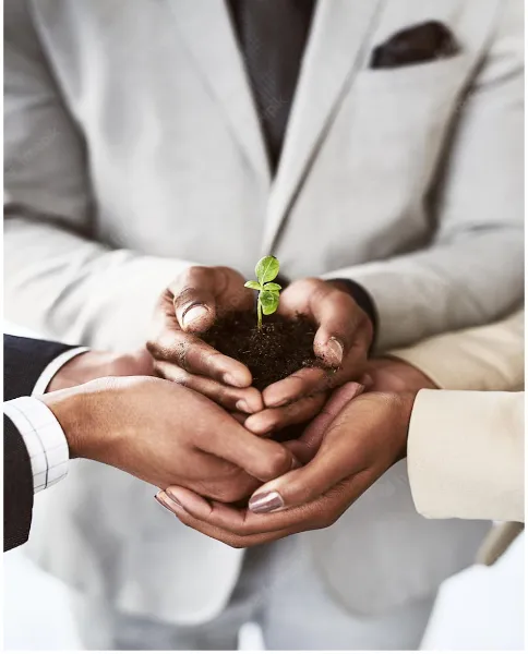 un groupe de personnes tenant une plante dans leurs mains.