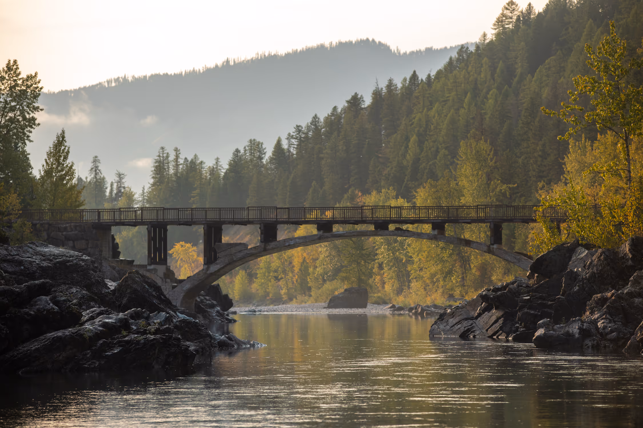 bridge over river on the flathead river
