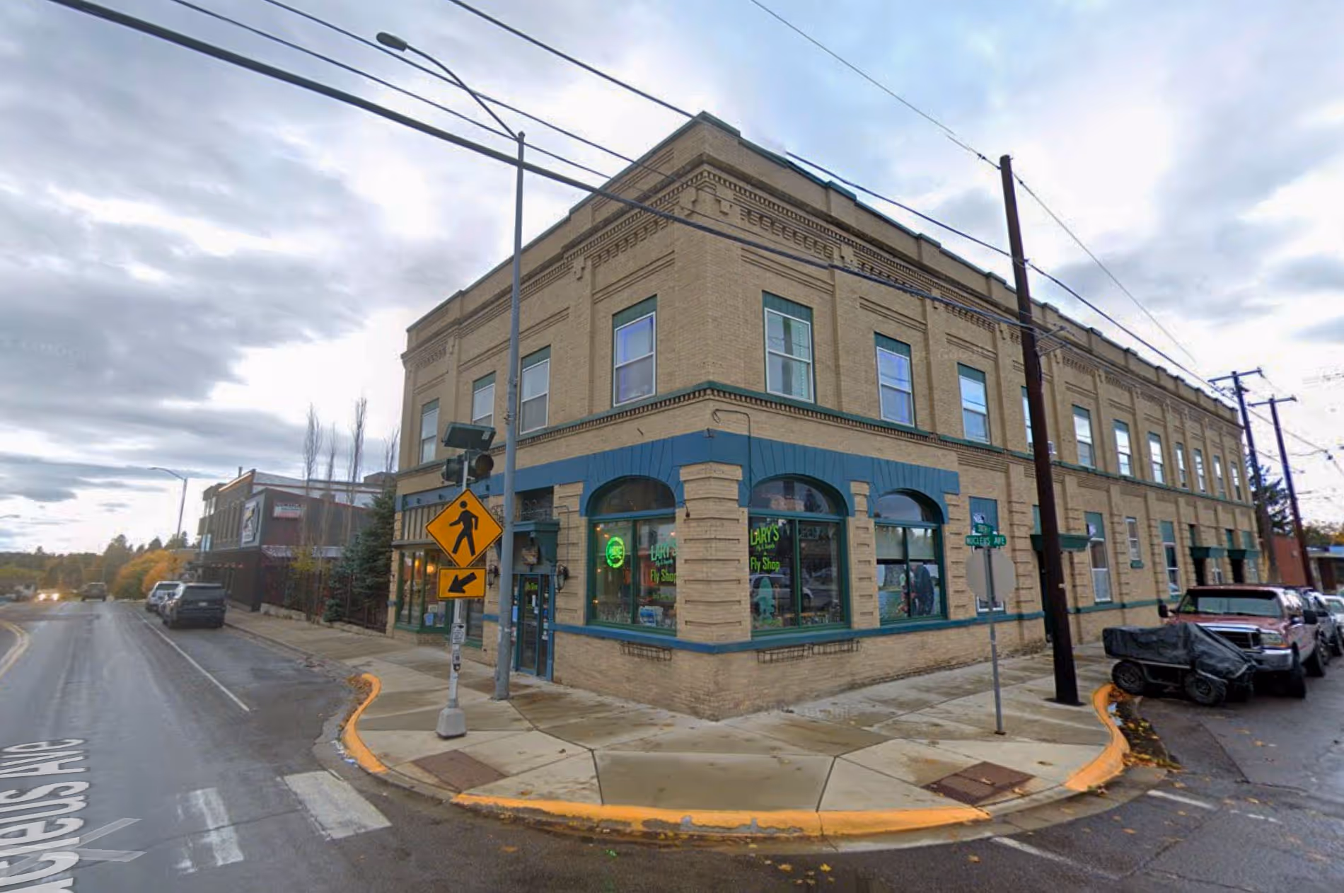 street view of larys fly and supply in downtown columbia falls montana