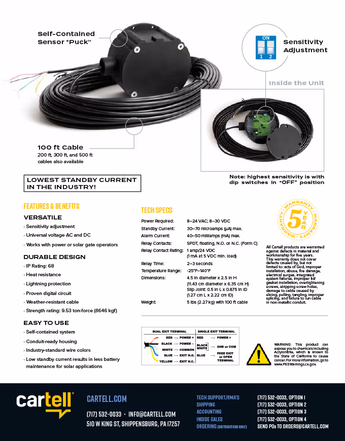 brochure of 100ft CP4 wired free exit loop sensor by Interactive Gates & Securities, optimized for Seattle gates