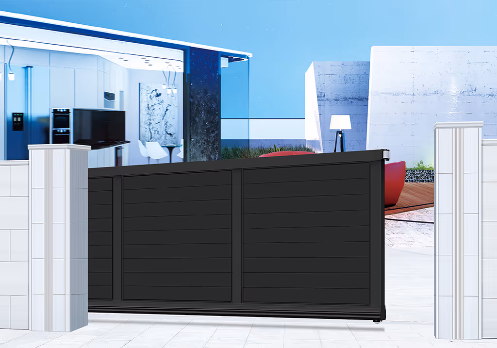 Customizable aluminum cantilever gate, weather-resistant, noiseless, wind-resistant, and safety-focused.