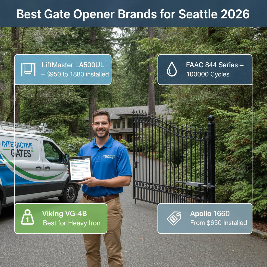 Best Automatic Gate Opener Brands for Seattle Driveways in 2026: LiftMaster vs. FAAC vs. Viking vs. Apollo