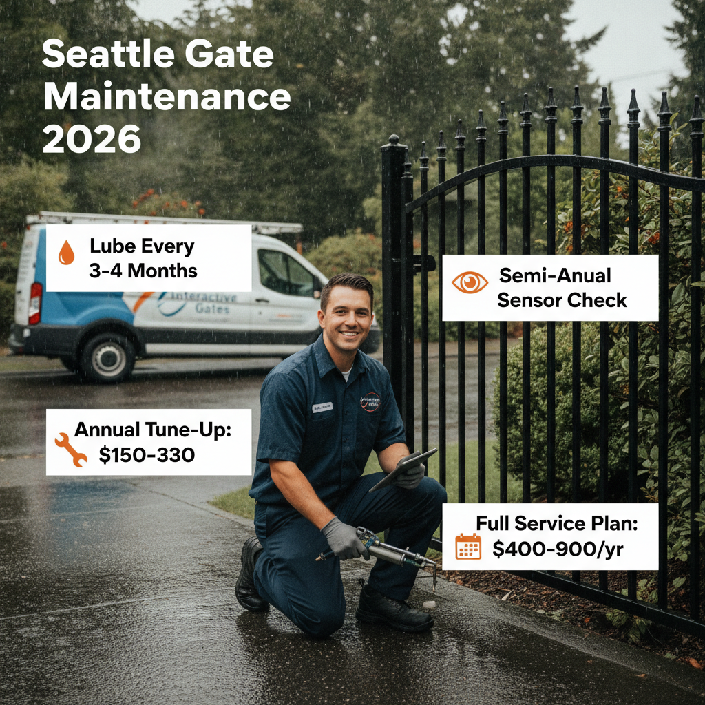 Seattle gate maintenance 2026: costs, intervals & climate tips.