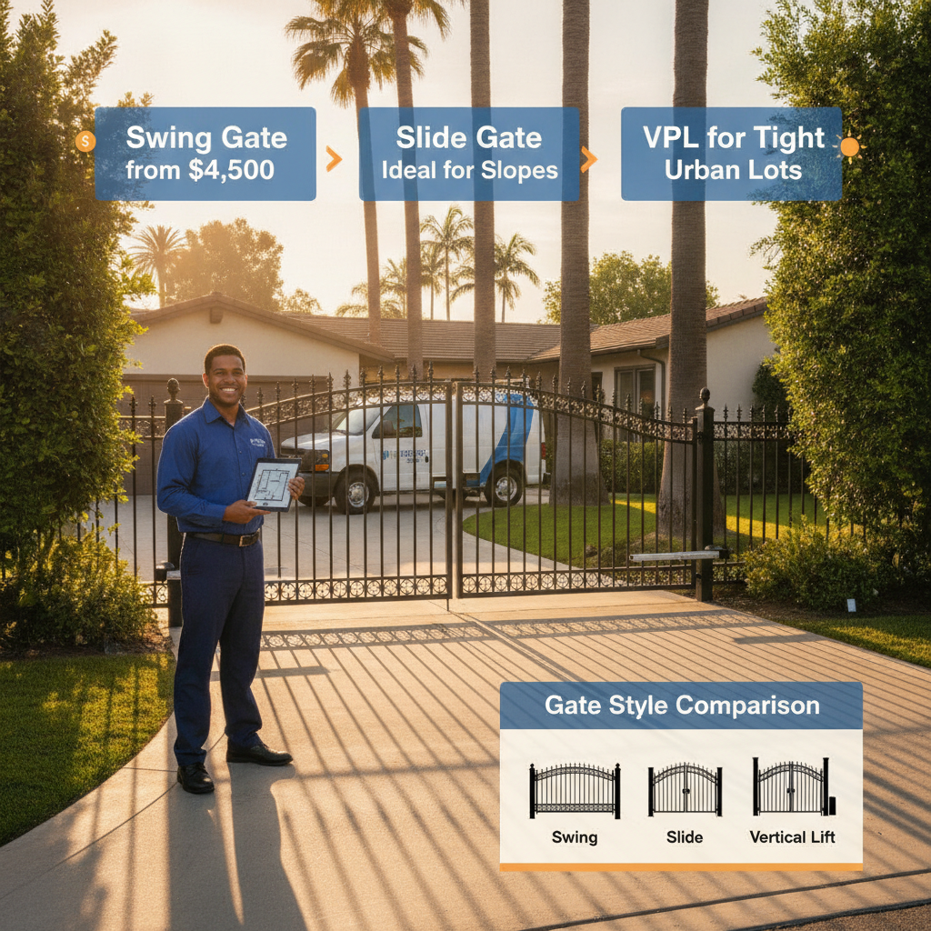 Best electric gate styles for LA homes: swing vs. slide vs. VPL
