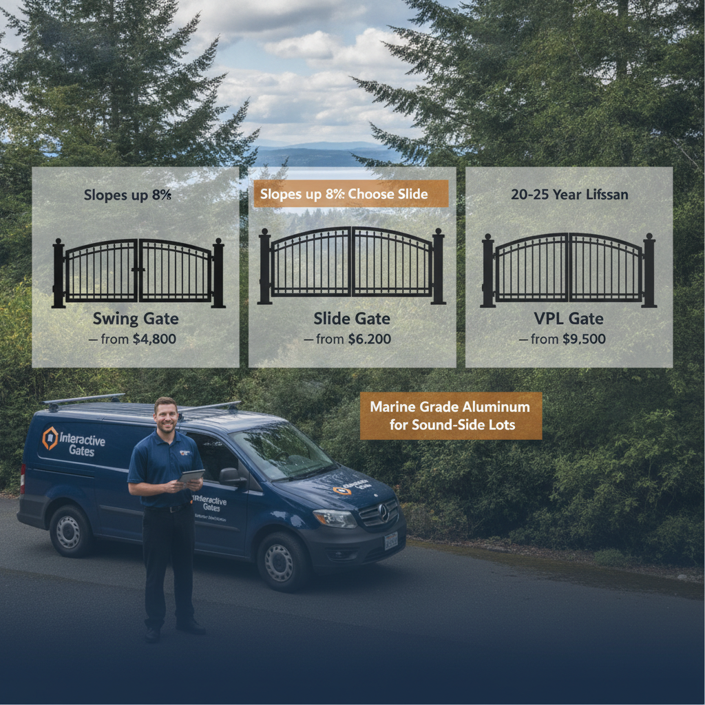 Best Electric Gate Styles for Seattle Homes in 2026: Swing vs. Slide vs. Vertical Lift by Neighborhood & Lot Type