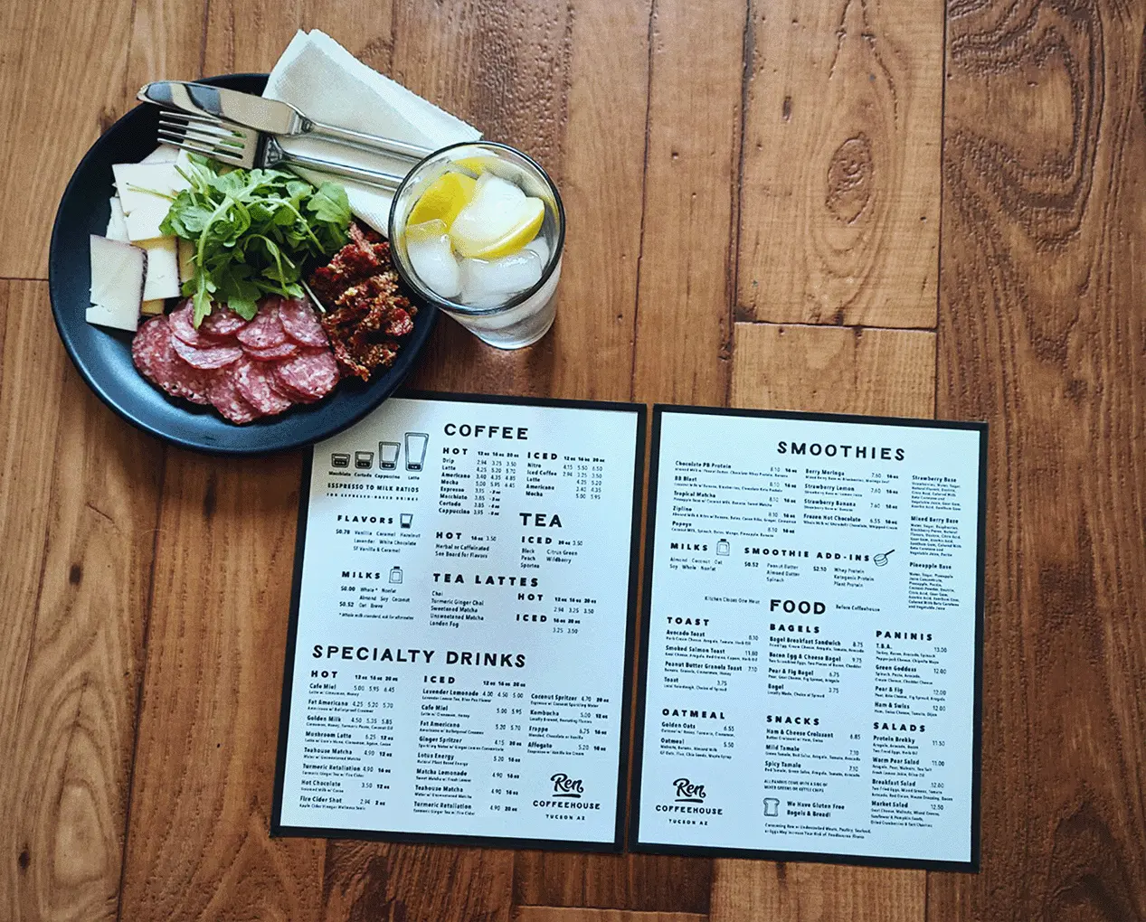 cafe menu next to food