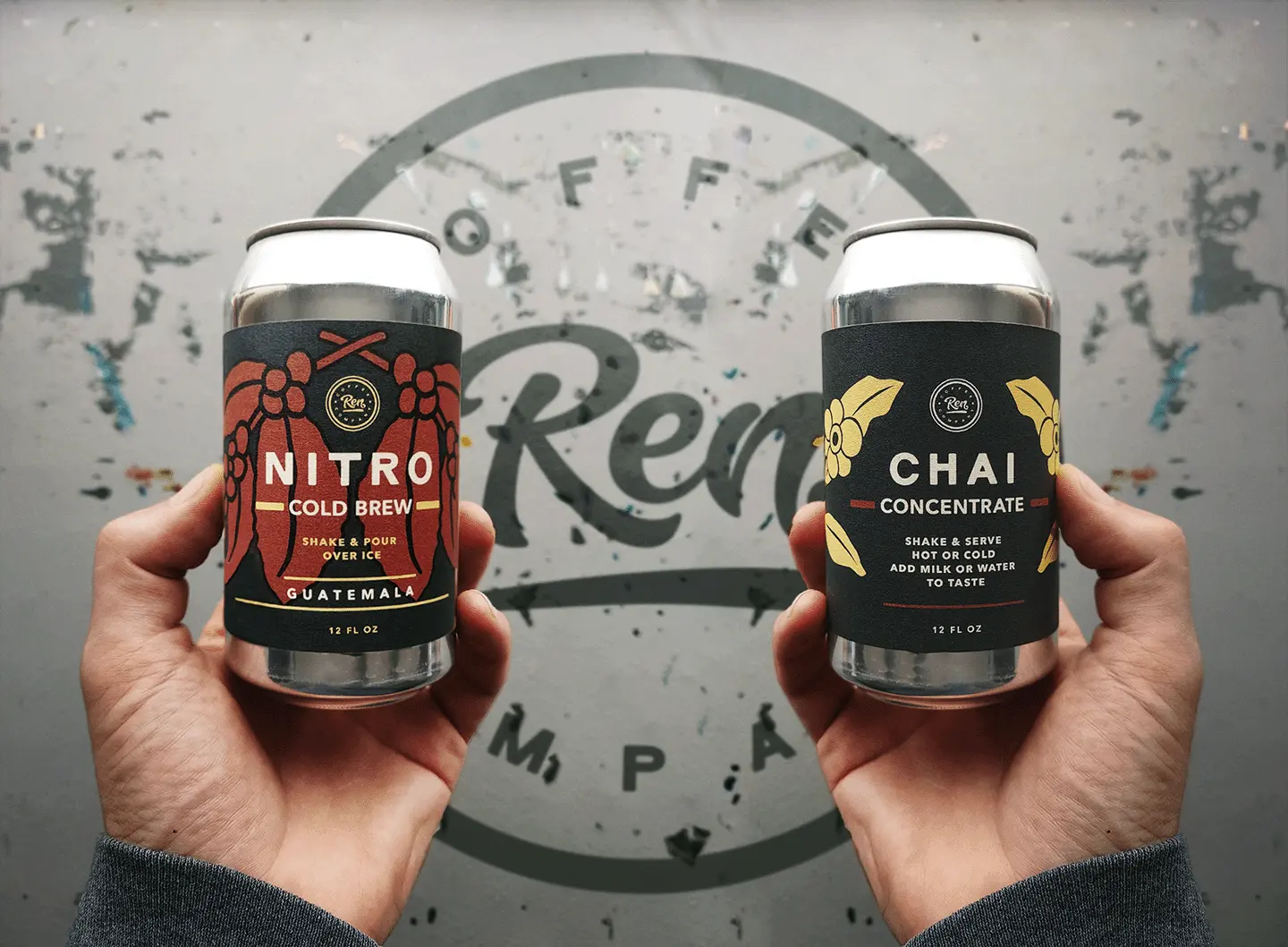 chai and nitro cans being held