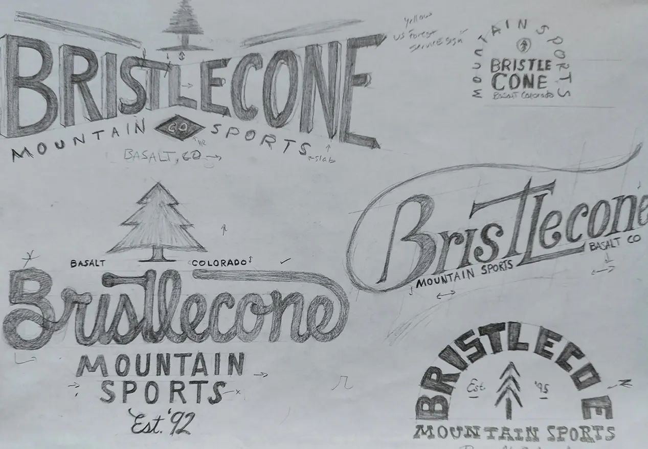 outdoor retailer pencil sketches of logo options