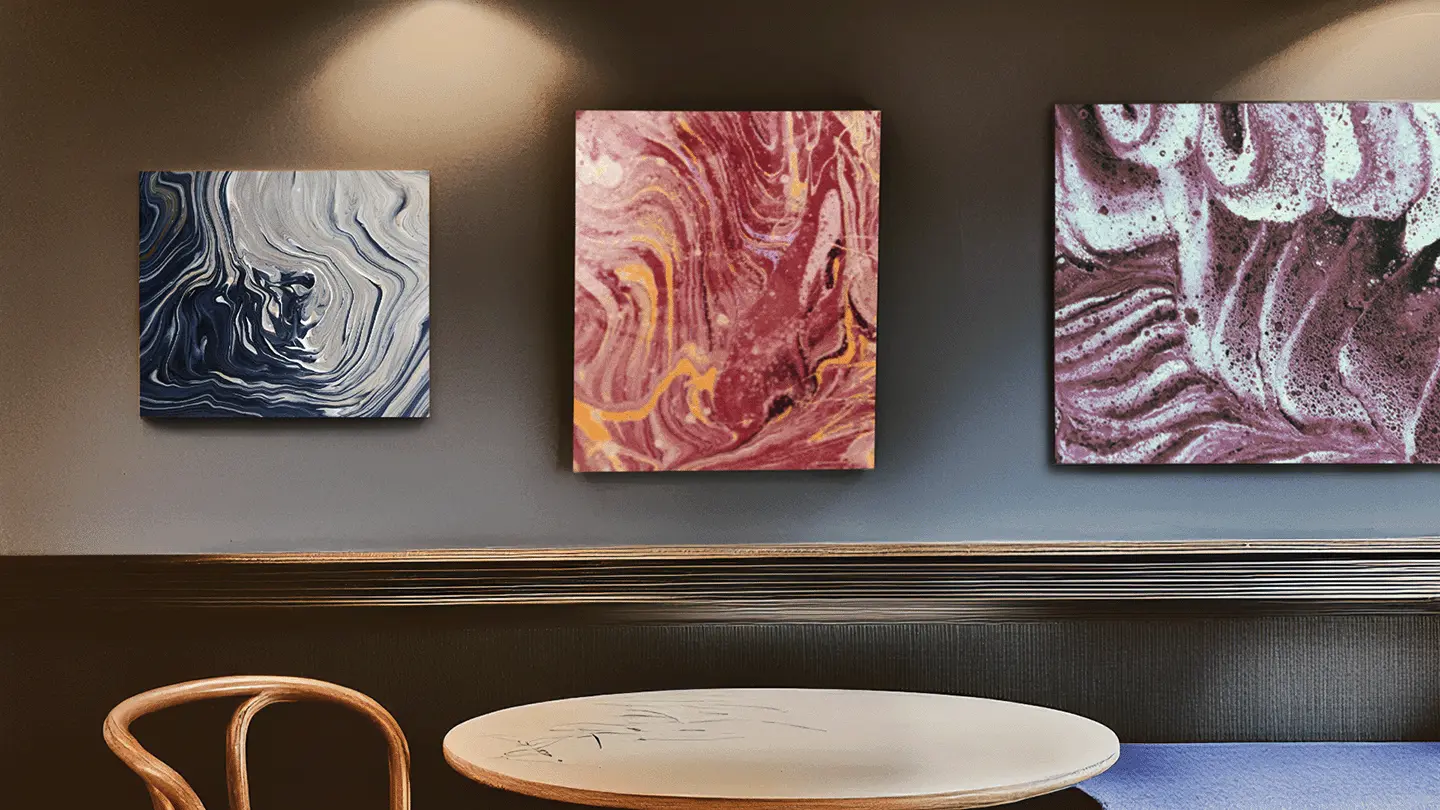 paintings on a cafe wall