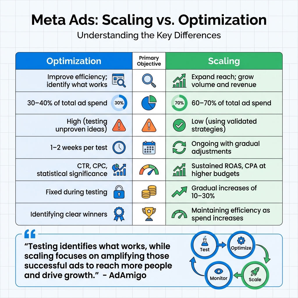 Meta Ads Scaling vs Optimization: Key Differences and Strategy Comparison