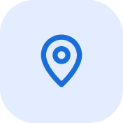 Blue location pin icon centered on a light blue rounded square.