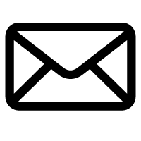 Simple black mail envelope icon with a slightly open flap.
