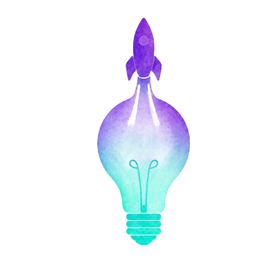 Illustration einer Glühbirne mit Rakete - als Symbol für Wissen, Orientierung, Mut und den ersteen Schritt