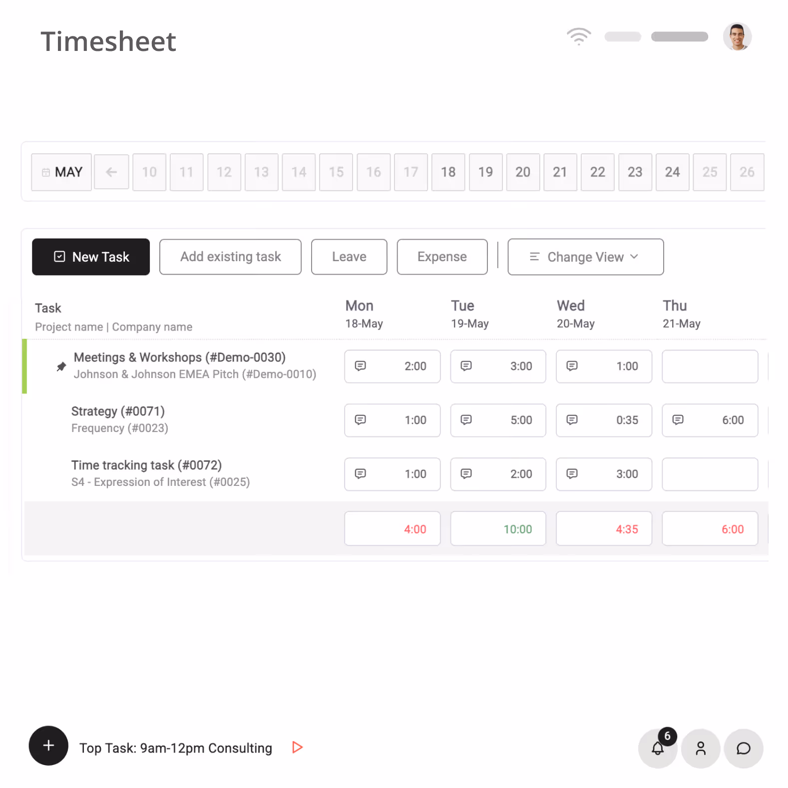 Magnetic timesheet view