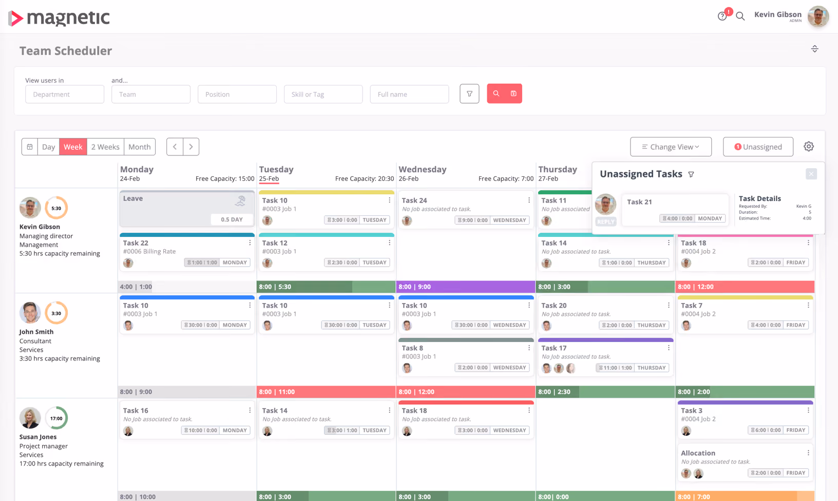 Magnetic Team Scheduler interface