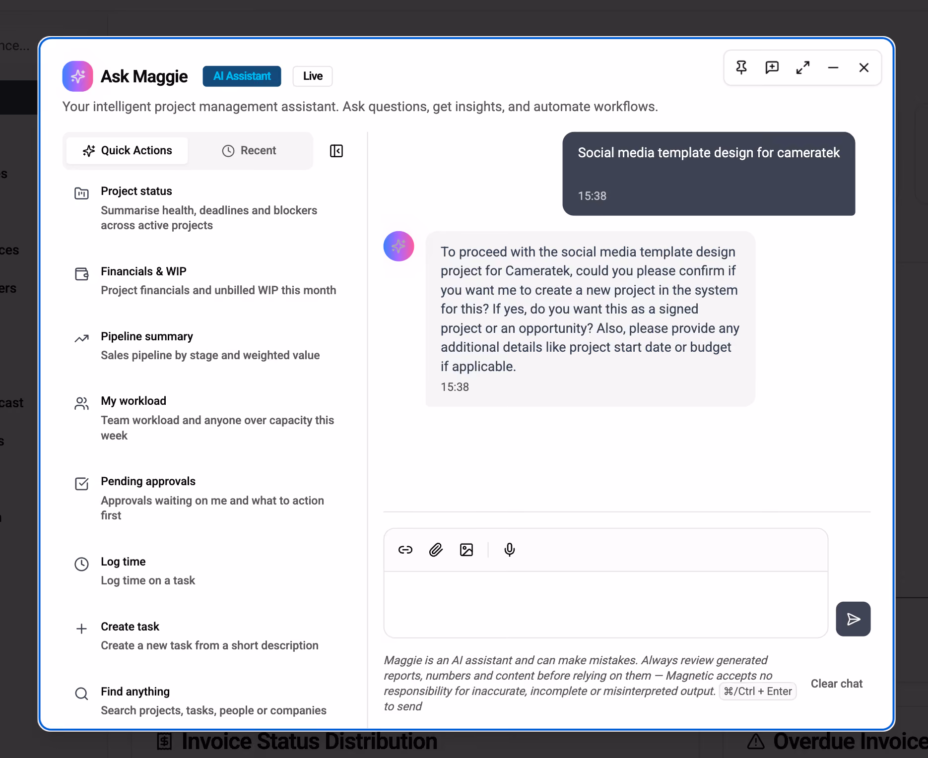 Maggie creating a task from a plain-language request