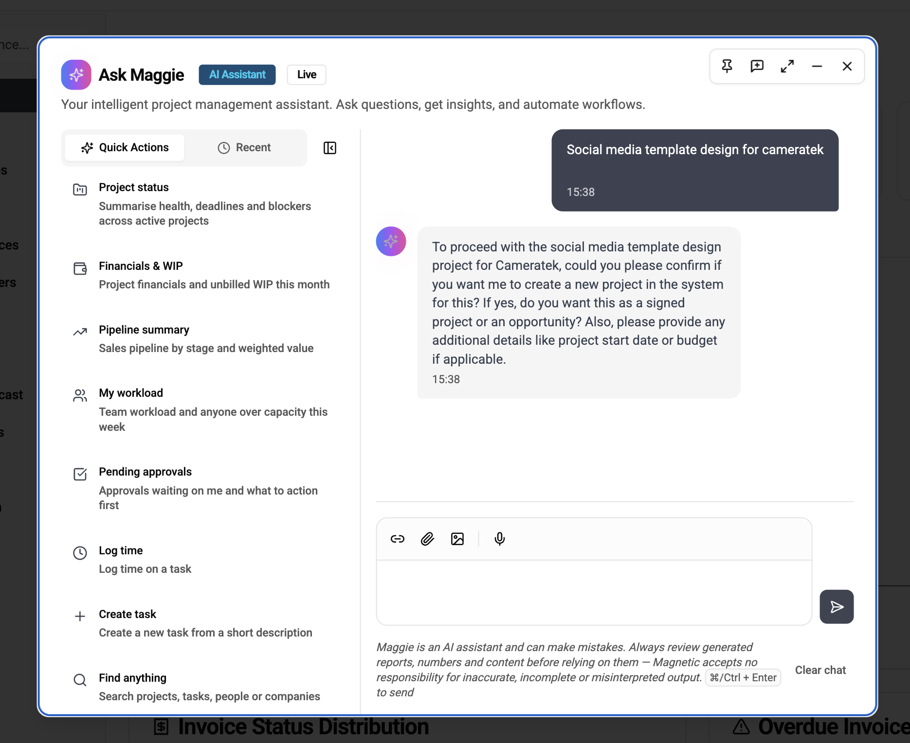 Maggie creating a task from a plain-language request