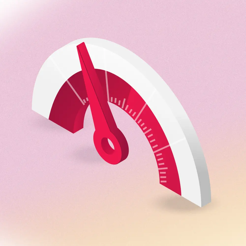 Illustration of a red performance gauge representing corrective action in project management